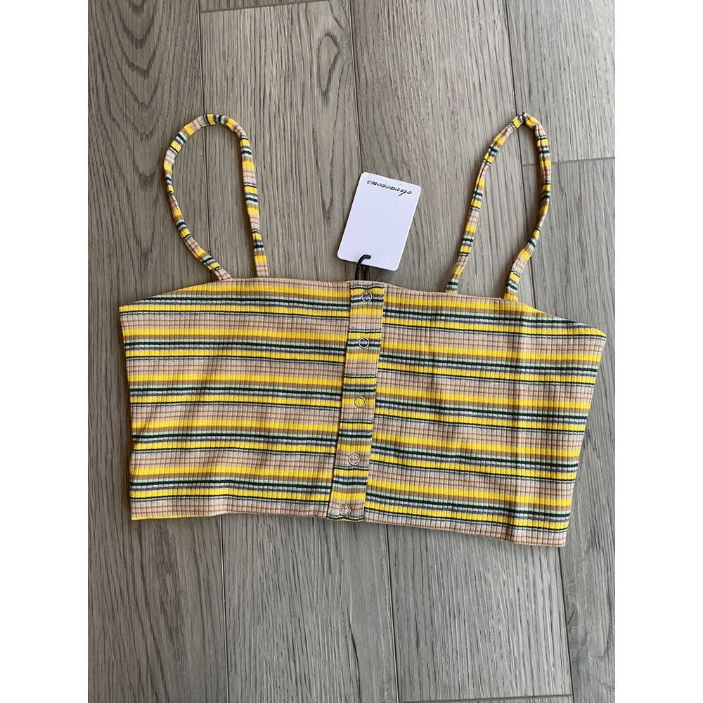 Olivaceous Cropped Tank Top Size Medium Yellow Stripe Ribbed 90's Y2K‎ Vibes NWT